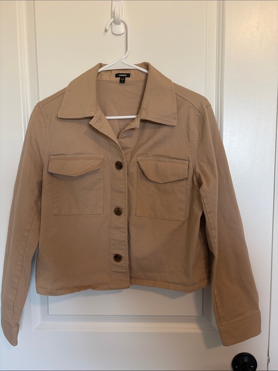 Express Jackets & Blazers - Express Tan Button-Front Utility Jean Jacket